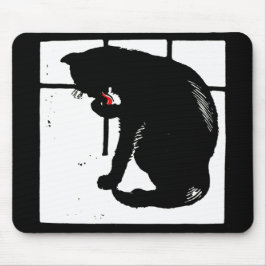 Victorian Woodcut Black Cat Mousepad Musmatta
