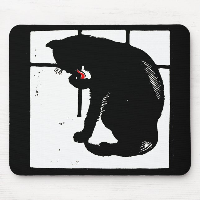 Victorian Woodcut Black Cat Mousepad Musmatta (Framsidan)