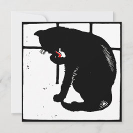 Victorian Woodcut Boskap Black Cat Meddelande