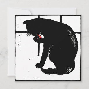 Victorian Woodcut Boskap Black Cat Meddelande
