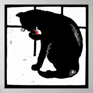 Victorian Woodcut Boskap Black Cat Poster