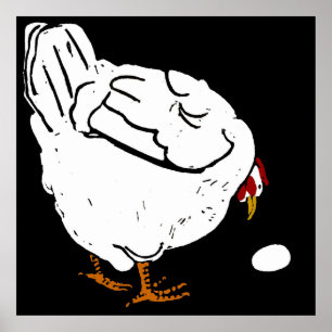 Victorian Woodcut Boskap Chicken and Egg Poster