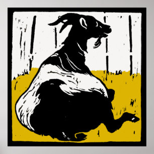 Victorian Woodcut Boskap Goats Poster