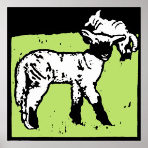 Victorian Woodcut Boskap Lambs Poster