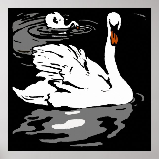 Victorian Woodcut Boskap Svanar Poster (Framsidan)