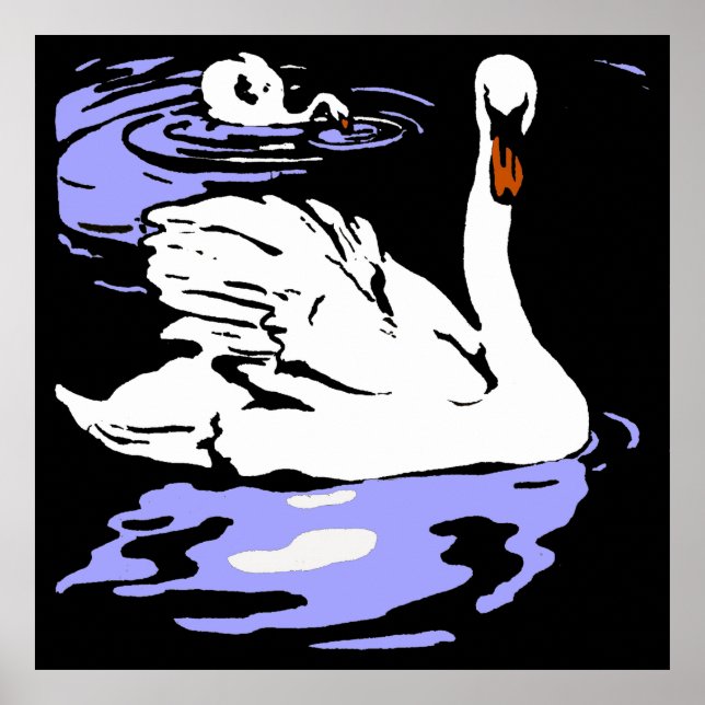 Victorian Woodcut Boskap Svanar Poster (Framsidan)