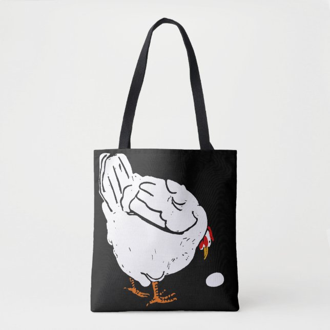 Victorian Woodcut Chicken & Egg på bag Tygkasse (Framsida)