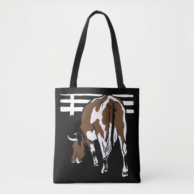 Victorian Woodcut Cow på Bag Tygkasse (Framsida)