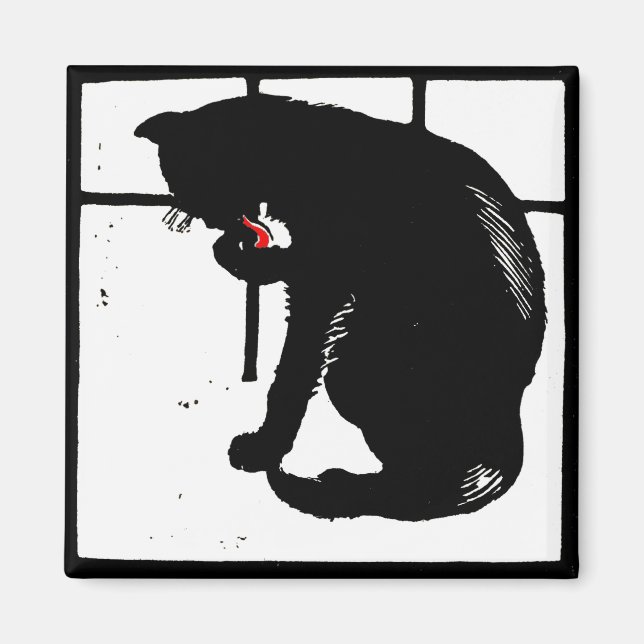 Victorian Woodcut Farm Animal Magnets Black Cat Magnet (Framsidan)
