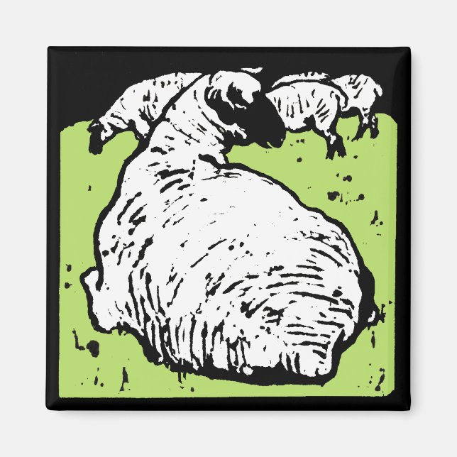 Victorian Woodcut Farm Animal Magnets Får Magnet (Framsidan)