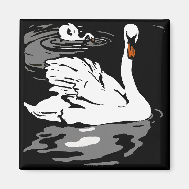 Victorian Woodcut Farm Animal Magnets Svanar Magnet (Framsidan)