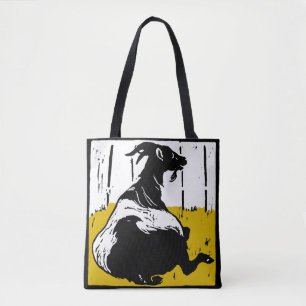 Victorian Woodcut Goat på Bag Tygkasse