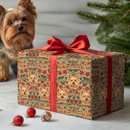 Victorian Yorkie Holiday Floral på antikt guld Presentpapper