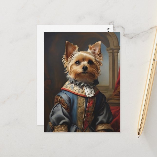 Victorian Yorkshire Terrier in Clothes Whimsical Vykort (Fram/Back In Situ)