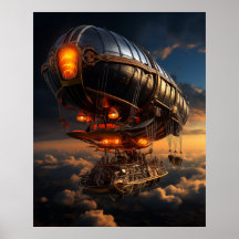 Victorian Zeppelin Sunset: Steampunk Fantasy Art