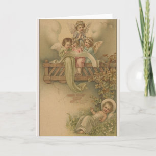 Victorianänglar och babyJesus julkort Helgkort