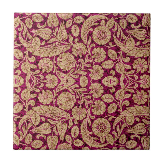VictorianArabesque, CANTARA - Burgundy & solbränna Kakelplatta (Framsidan)