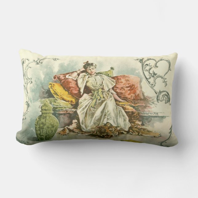 Victoriandam med boken, från en tidskrift 1891 lumbarkudde (Framsida)