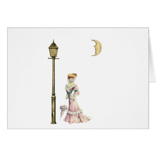 Victoriandam och lampa hälsningskort