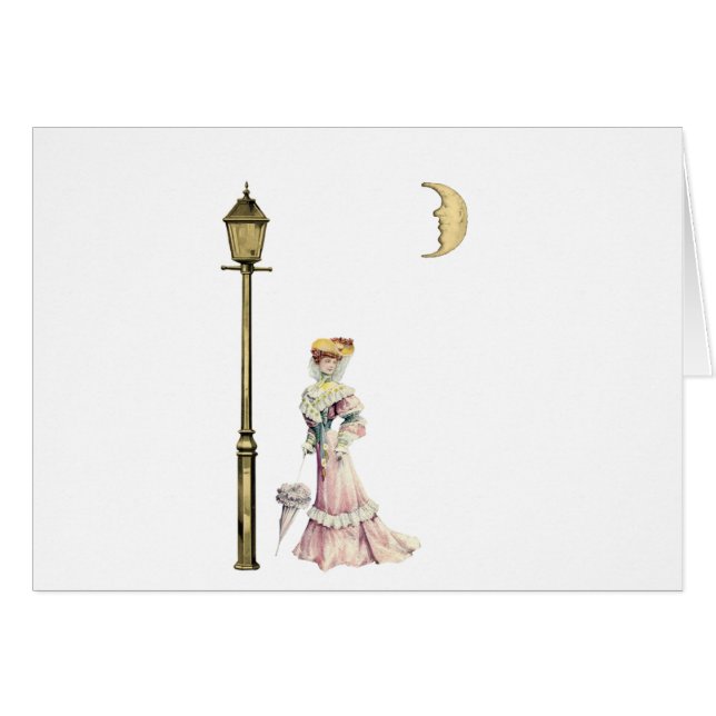 Victoriandam och lampa hälsningskort (Framsidan Horizontal)