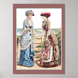 Victoriandamer på strandtraditionelltrycket poster