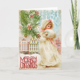 Victorianflicka i pälslagjulkort helgkort