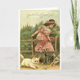 Victorianflicka och kattungefödelsedagkort kort