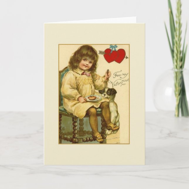 Victorianflicka- och valpvalentin kort för dag (Framsida)
