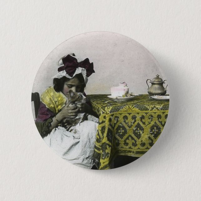 VictorianflickaTea Time med kattungevintage Knapp (Framsida)