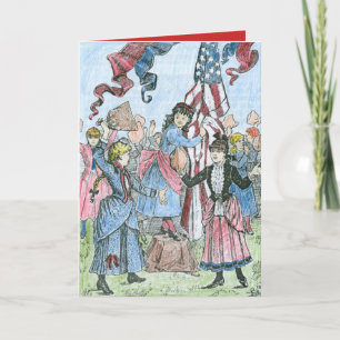 Victorianflickor som firar 4th av kort