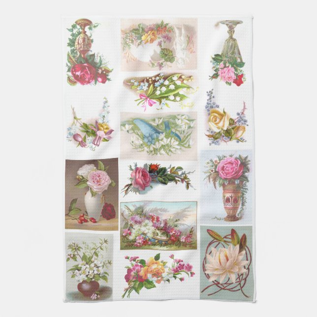 Victorianhandel för blommigt 14 Cards Collage Kökshandduk (Vertikal)