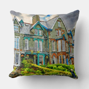 Victorianhuset i Keswick, färgat i vattenfärg Kudde