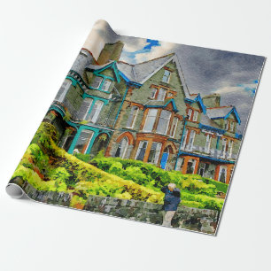 Victorianhuset i Keswick, färgat i vattenfärg Presentpapper