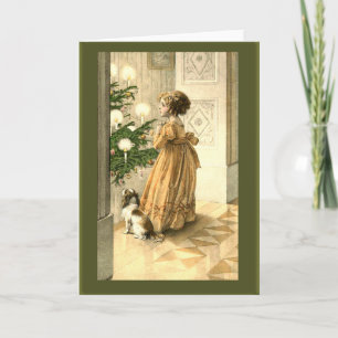 Victorianjulgran- och liten flickakort helgkort