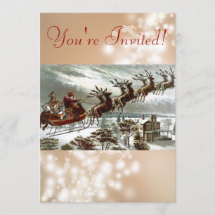 Victorianjultomten ren och Sleigh Inbjudningar