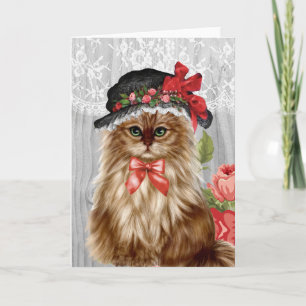 Victoriankatt i hatthälsningkort kort