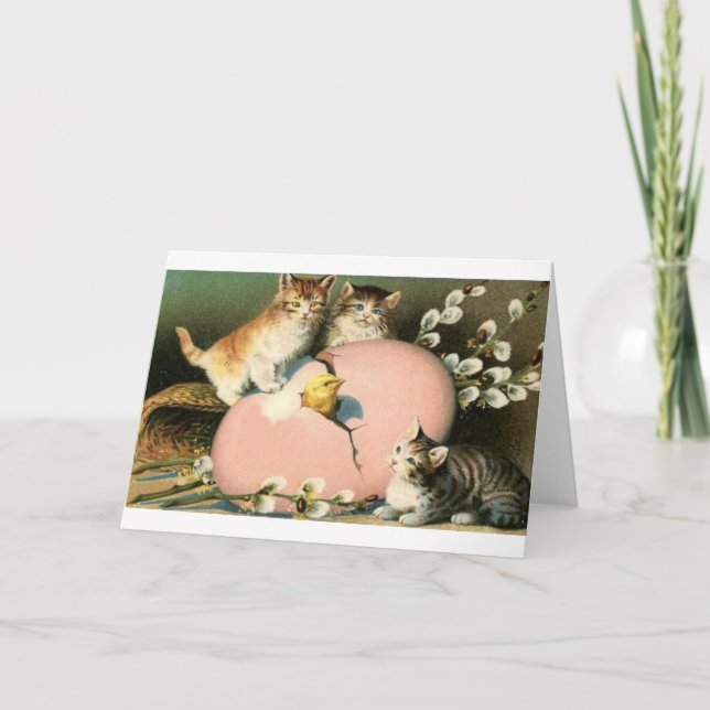 Victoriankattungar och kläcka chickpåskkortet helgkort (Framsida)