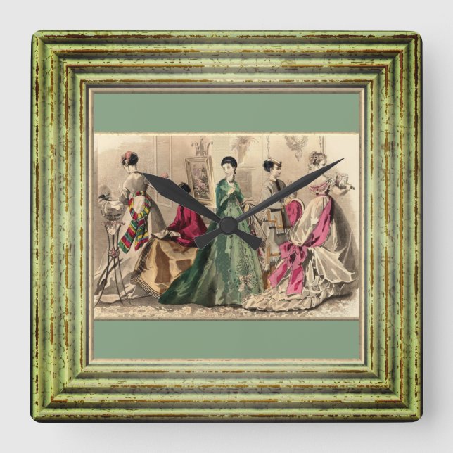 Victorianklänning med rosapilbågen fyrkantig klocka (Framsida)