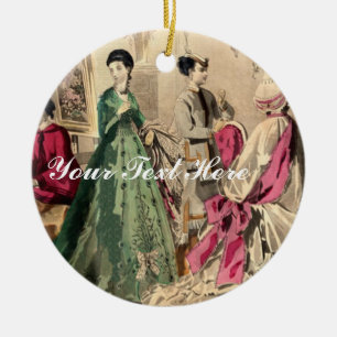 Victorianklänning med rosapilbågen julgransprydnad keramik