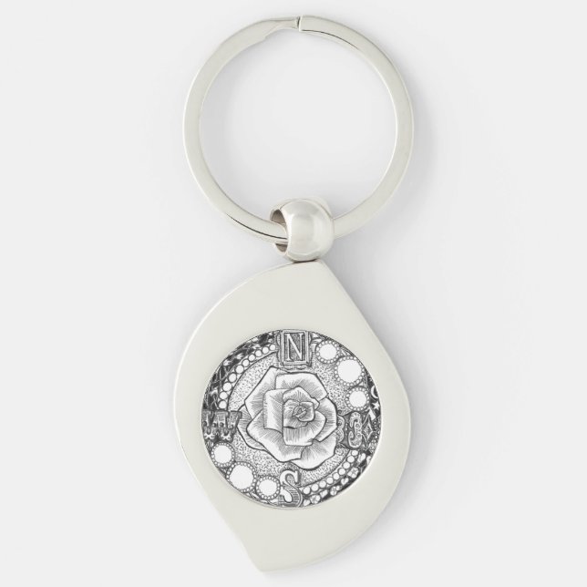 Victoriankompasset steg swirl silverfärgad nyckelring (Framsidan)