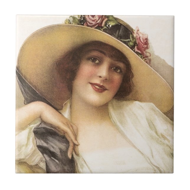 Victoriankvinna för vintage 1900's kakelplatta (Framsidan)