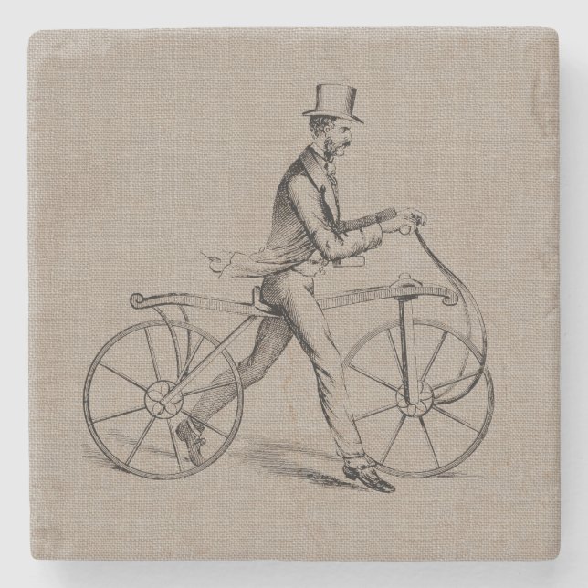 Victorianman på den cykelvintageSteampunk Stenunderlägg (Framsidan)