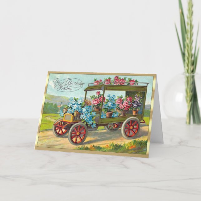 Victorianrosa ros Glömma-mig-Nots bilfödelsedag Kort (Framsida)