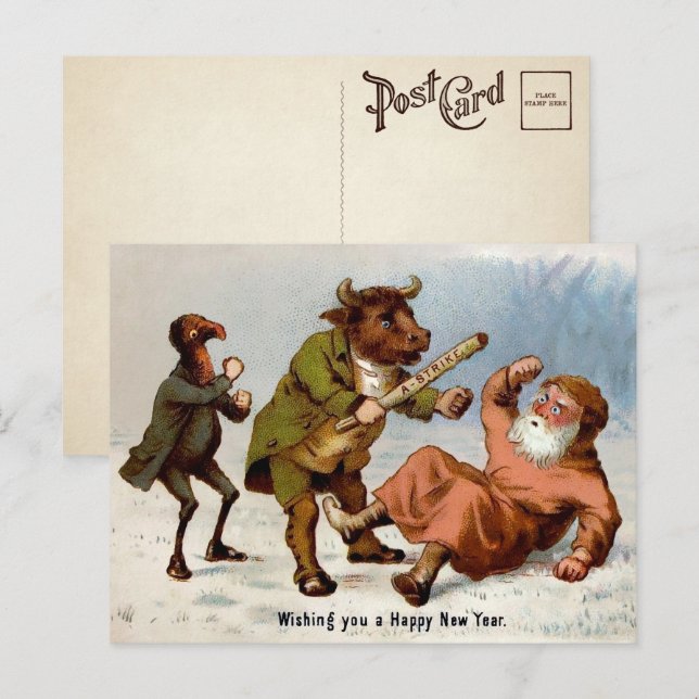 Victoriansk A-Strike Nyårs Postkort Vykort (Fram/baksida)