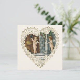 Victoriansk Alla hjärtans dag, antika änglar med b Julkort