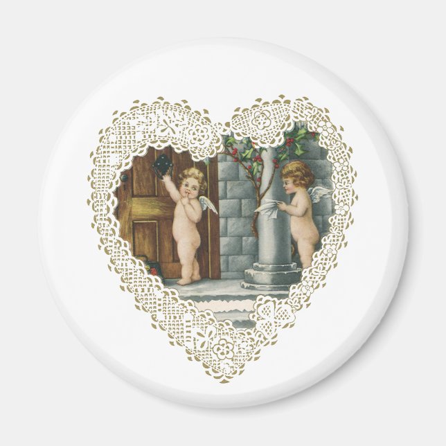 Victoriansk Alla hjärtans dag, antika änglar med b Magnet (Framsidan)
