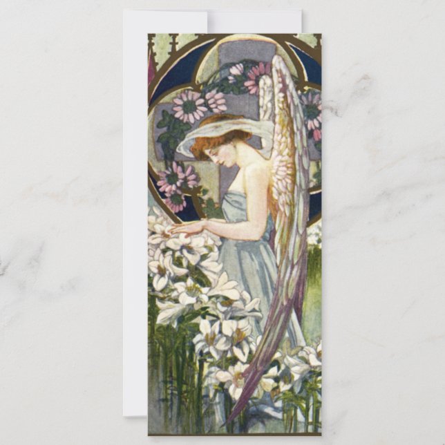 Victoriansk ängel och vintage påskliljor inbjudningar (Framsida)