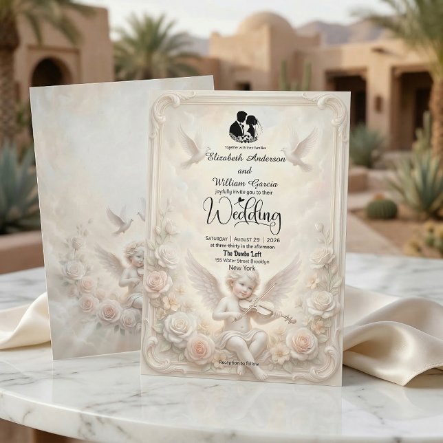 Victoriansk Änglalik Kerub & Etrariska Duvor Bröll Inbjudningar (Skapare uppladdad)
