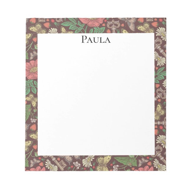 Victoriansk antika fjärilar gamla nycklar vita tus anteckningsblock (Framsida)