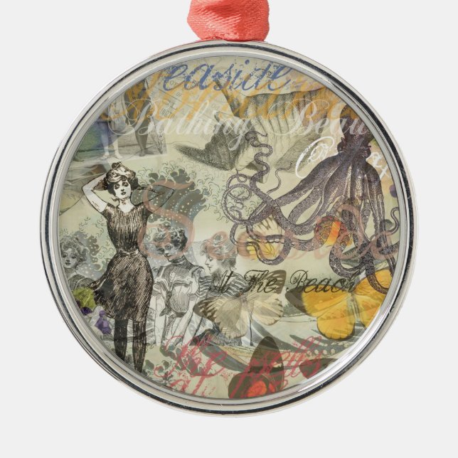 Victoriansk badskönhet Kraken Vintage Surrealism Julgransprydnad Metall (Framsidan)